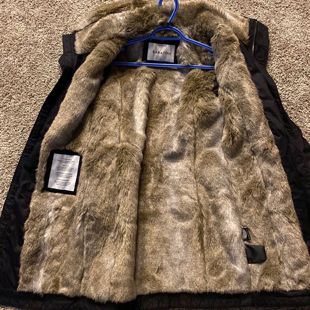 Babaton Black Ski Jacket with Faux Fur Brown Lining